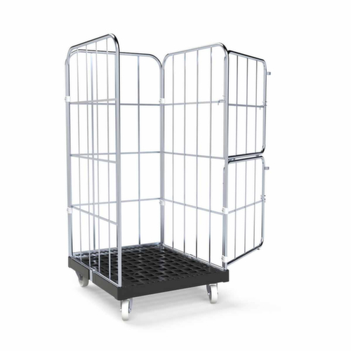 Rollbehälter BASICline mit 3 Wänden und Tür, Traglast 500 kg, Länge x Breite 845 x 724 mm