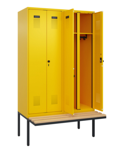 C+P Schwarz-Weiß-Spind Evolo PLUS mit Doppelabteil und Sitzbank, Abteilbreite 300 mm