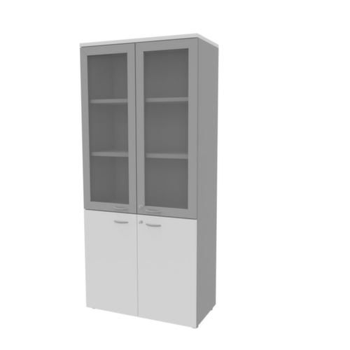 Quadrifoglio Kombi-Glasschrank Practika mit Glastüren mit Rahmen, 5 Ordnerhöhen, Korpus alu