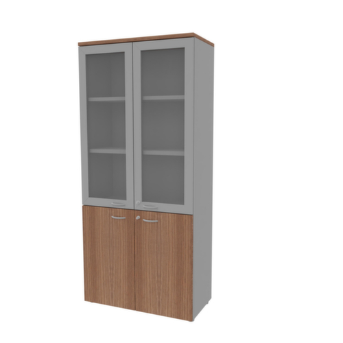 Quadrifoglio Kombi-Glasschrank Practika mit Glastüren mit Rahmen, 5 Ordnerhöhen, Korpus alu