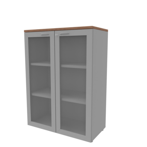 Quadrifoglio Glastürenschrank Practika, 3 Ordnerhöhen, Korpus alu/Nuss