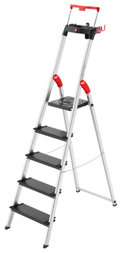Hailo Einseitige Stufenleiter TopLine L100 mit ausziehbarem Sicherheitsbügel, 5 extra tiefe Riffelblechstufen
