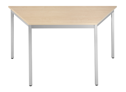 Trapezförmiger Vierkantrohr-Mehrzwecktisch, Breite x Tiefe 1400 x 595 mm, Platte Ahorn