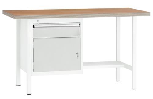 KLW Lutz Werkbank mit Multiplexplatte, 1 Schublade, 1 Schrank, 1/2 Ablageboden