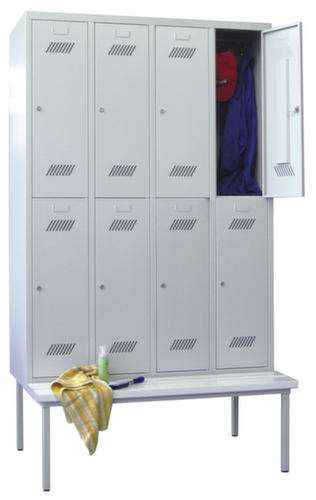PAVOY Umkleideschrank Basis lichtgrau mit Sitzbank + 4x2 Abteile, Abteilbreite 300 mm