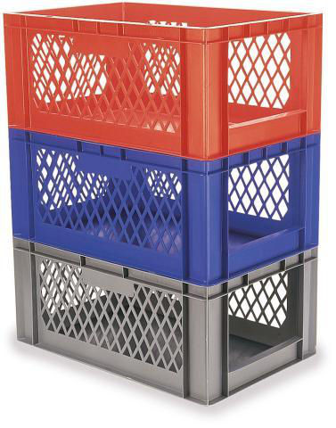 Euronorm-Stapelbehälter mit offener Stirnseite + Wände durchbrochen, blau, Inhalt 51 l