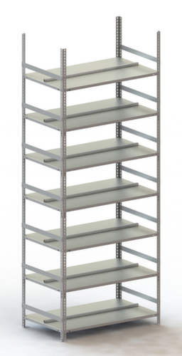 META Akten-Schraubregal zur beidseitigen Nutzung, 7 Böden, RAL7035 Lichtgrau