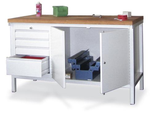 PAVOY Werkbank mit Gestell in lichtgrau und Buche-Multiplexplatte