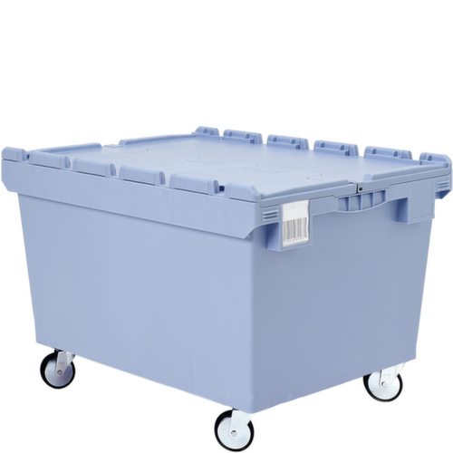 BITO Mobiler Rechteckbehälter mit Doppelboden, Inhalt 114 l, blau, Klappdeckel