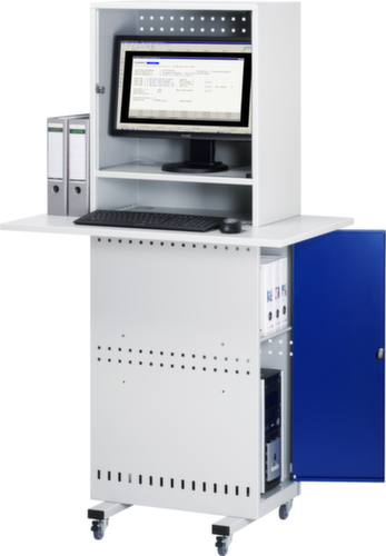 RAU Mobiler PC-Schrank Slim Line, RAL7035 Lichtgrau/RAL5010 Enzianblau