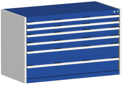bott Schubladenschrank cubio Grundfläche 1300x650 mm, 6 Schublade(n), RAL7035 Lichtgrau/RAL5010 Enzianblau