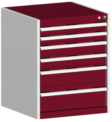 bott Schubladenschrank cubio Grundfläche 650x525 mm, 6 Schublade(n), RAL7035 Lichtgrau/RAL3004 Purpurrot