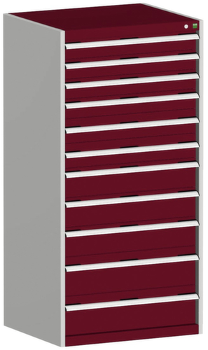 bott Schubladenschrank cubio Grundfläche 800x650 mm, 11 Schublade(n), RAL7035 Lichtgrau/RAL3004 Purpurrot