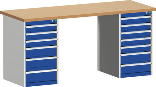 bott Stationäre Systemwerkbank cubio, 13 Schubladen, RAL7035 Lichtgrau/RAL5010 Enzianblau