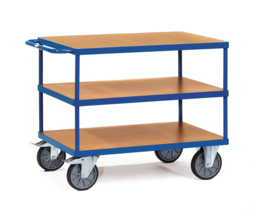fetra Schwerer Tischwagen Holzböden mit Rand 1200x800 mm, Traglast 600 kg, 3 Etagen