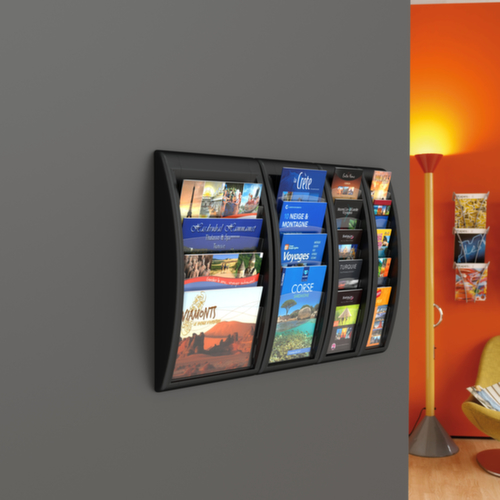 Paperflow Wandprospekthalter Quick Fit, 4 Ablagen, Gestell schwarz
