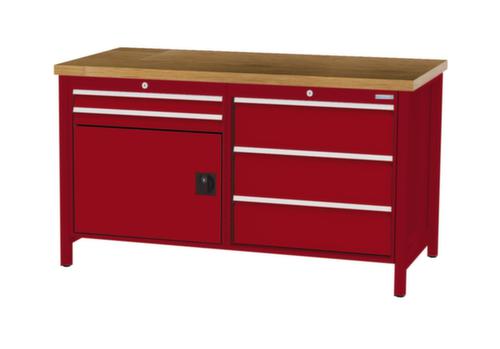 Bedrunka + Hirth Werkbank mit Buche-Massivholzplatte Gestell in vielen Farben, 5 Schubladen, 1 Schrank