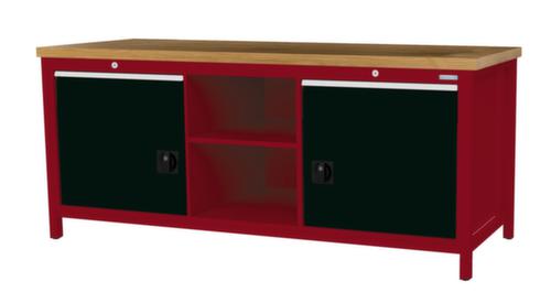 Bedrunka + Hirth Werkbank mit Buche-Massivholzplatte Gestell in vielen Farben, 2 Schubladen, 2 Schränke, 2 Ablageböden