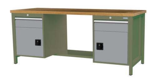 Bedrunka + Hirth Werkbank mit Buche-Massivholzplatte Gestell in vielen Farben, 2 Schubladen, 2 Schränke, 1/2 Ablageboden