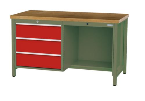 Bedrunka + Hirth Werkbank mit Buche-Massivholzplatte Gestell in vielen Farben, 3 Schubladen, 1/2 Ablageboden