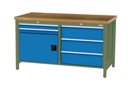 Bedrunka + Hirth Werkbank mit Buche-Massivholzplatte Gestell in vielen Farben, 5 Schubladen, 1 Schrank