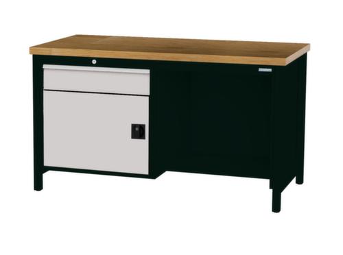 Bedrunka + Hirth Werkbank mit Buche-Massivholzplatte Gestell in vielen Farben, 1 Schublade, 1 Schrank, 1/2 Ablageboden