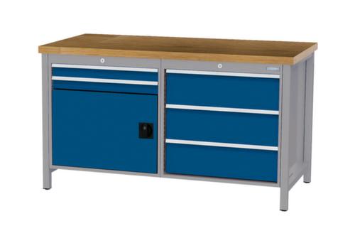 Bedrunka + Hirth Werkbank mit Buche-Massivholzplatte Gestell in vielen Farben, 5 Schubladen, 1 Schrank