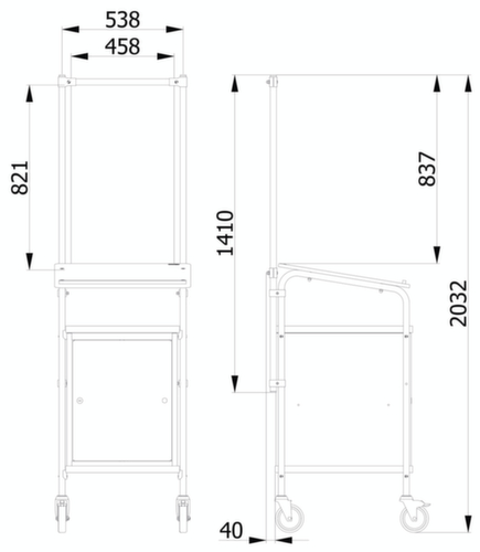 fetra Hygieneschutzwand für Transportwagen, Höhe x Breite 1410 x 571 mm