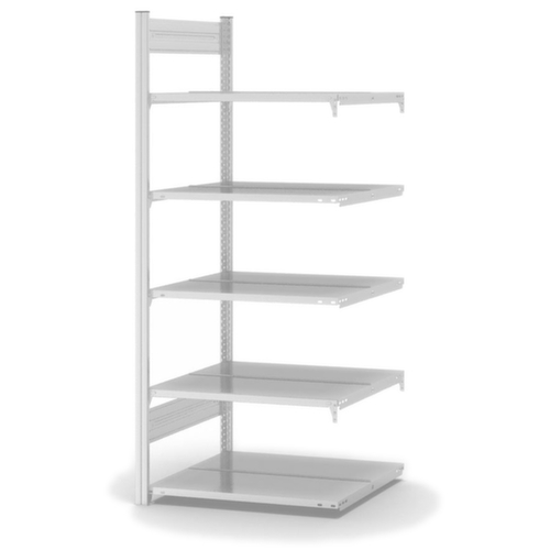 hofe Akten-Steckregal Anbaufeld zur beidseitigen Nutzung, 5 Böden, RAL7035 Lichtgrau