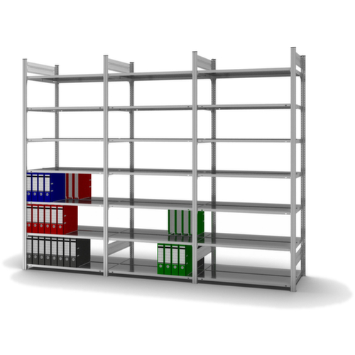 hofe Akten-Steckregal Anbaufeld zur beidseitigen Nutzung, 7 Böden, mit korrosionsschützender Zinkbeschichtung