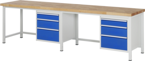 RAU Höhenverstellbare Werkbank Serie 8000, 6 Schubladen, RAL7035 Lichtgrau/RAL5010 Enzianblau