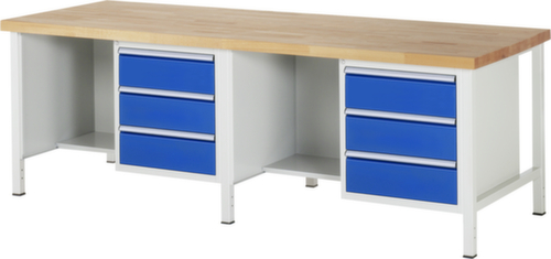 RAU Höhenverstellbare Werkbank Serie 8000, 6 Schubladen, RAL7035 Lichtgrau/RAL5010 Enzianblau