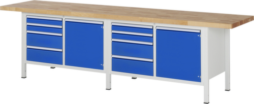 RAU Höhenverstellbare Werkbank Serie 8000, 8 Schubladen, 2 Schränke, RAL7035 Lichtgrau/RAL5010 Enzianblau