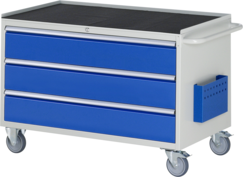 RAU Fahrbare Werkbank Serie 7000, 3 Schubladen, 1 Dokumententasche, 1 Schiebebügel, RAL7035 Lichtgrau/RAL5010 Enzianblau