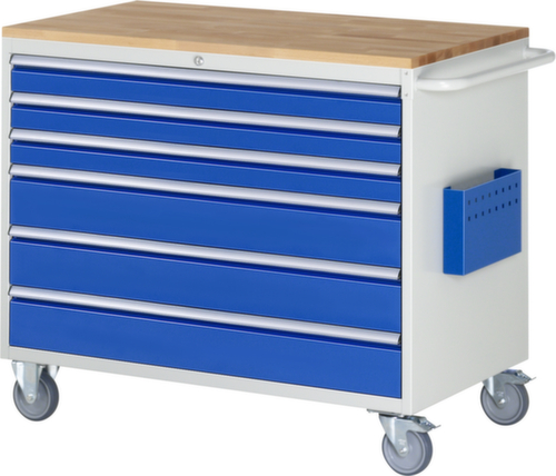 RAU Fahrbare Werkbank Serie 7000, 6 Schubladen, 1 Dokumententasche, 1 Schiebebügel, RAL7035 Lichtgrau/RAL5010 Enzianblau