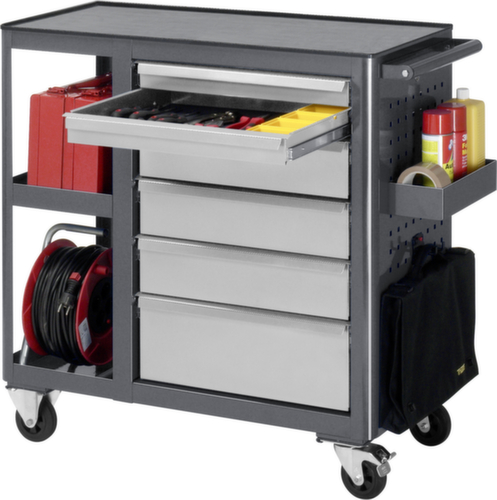 RAU Fahrbare Werkbank Basic 6010, 6 Schubladen, 2 Ablageböden, 1 Lochplatte, anthrazit/RAL7035 Lichtgrau