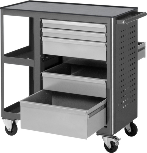 RAU Fahrbare Werkbank Basic 6010, 6 Schubladen, 2 Ablageböden, 1 Lochplatte, anthrazit/RAL7035 Lichtgrau