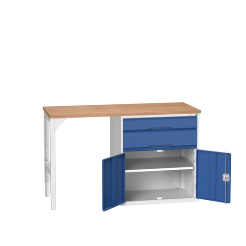bott Werkbank verso, 2 Schubladen, 1 Schrank, RAL7035 Lichtgrau/RAL5010 Enzianblau