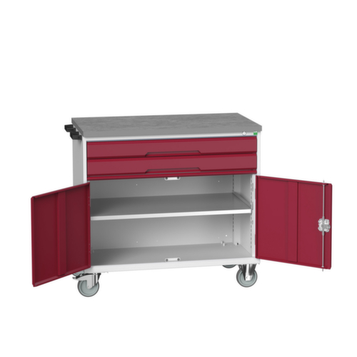 bott Werkzeugwagen verso, 2 Schubladen, 1 Schrank, RAL7035 Lichtgrau/RAL3004 Purpurrot