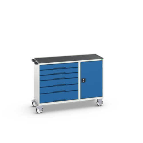 bott Fahrbarer Montagetisch verso, 6 Schubladen, 1 Schrank, RAL7035 Lichtgrau/RAL5010 Enzianblau