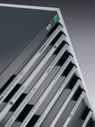 bott Schubladenschrank cubio Grundfläche 525x525 mm, 5 Schublade(n), RAL7035 Lichtgrau/RAL3004 Purpurrot