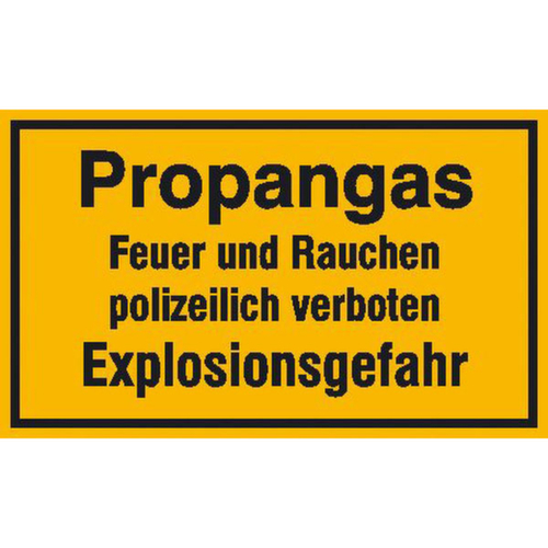 Hinweisschild SafetyMarking®, "Propangas Feuer und Rauchen polizeilich verboten"