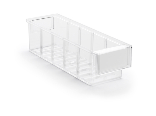 Treston Transparenter Kleinteilebehälter mit großer Griffmulde, transparent, Tiefe 300 mm