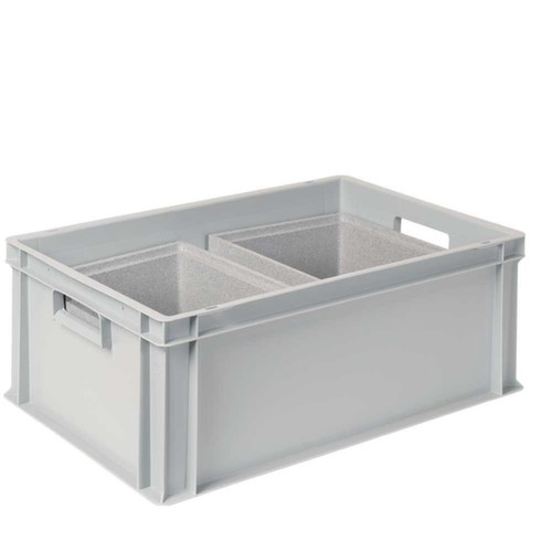 Euronorm-Stapelbehälter mit 2 Isolierboxen, grau, Inhalt 44,5 l, Auflagedeckel für Isolierbox