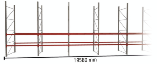 META Palettenregal MULTIPAL für 42 Paletten, 19580 mm breit, 3 Lagerebenen