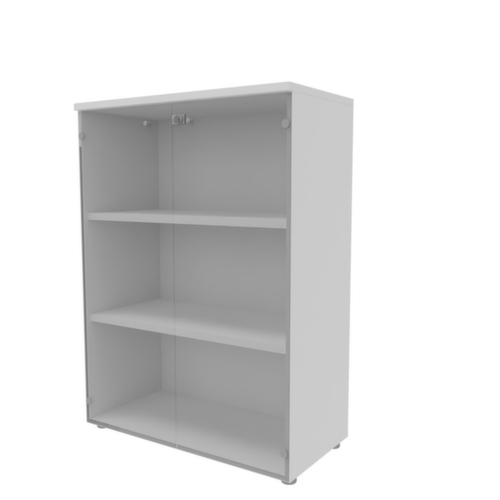 Quadrifoglio Büro-Glastürenschrank Practika mit Türen ohne Rahmen, 3 Ordnerhöhen, Korpus weiß