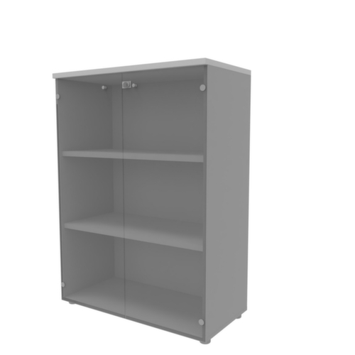 Quadrifoglio Büro-Glastürenschrank Practika mit Türen ohne Rahmen, 3 Ordnerhöhen, Korpus alu/grau