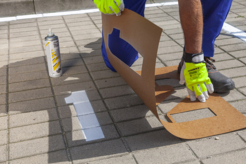 a.m.p.e.r.e. Schablonenset Stadt zur Bodenmarkierung, Rollstuhlfahrer, Pfeil, Sammelstelle, Ladestation, Fußgänger, Fahrrad, Stop