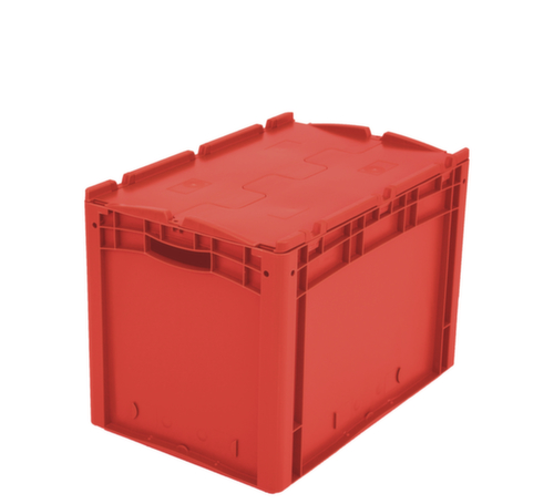 Euronorm-Stapelbehälter, rot, Inhalt 84 l, Zweiteiliger Scharnierdeckel