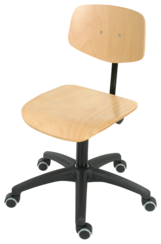 Arbeitsstuhl mit höhenverstellbarer Rückenlehne, Sitz Buche natur, mit Rollen Standard 1 L